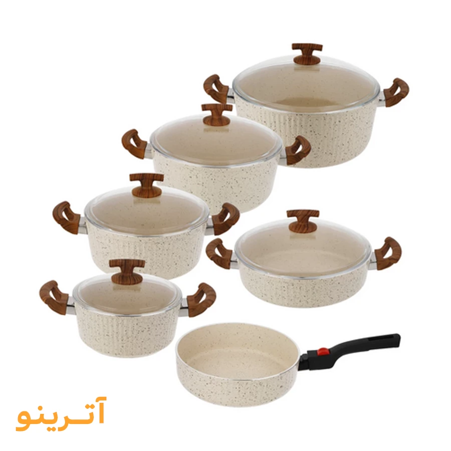 سرویس قابلمه ۱۱ پارچه اویز مدل السا سرویس قابلمه ۱۱ پارچه اویز مدل السا